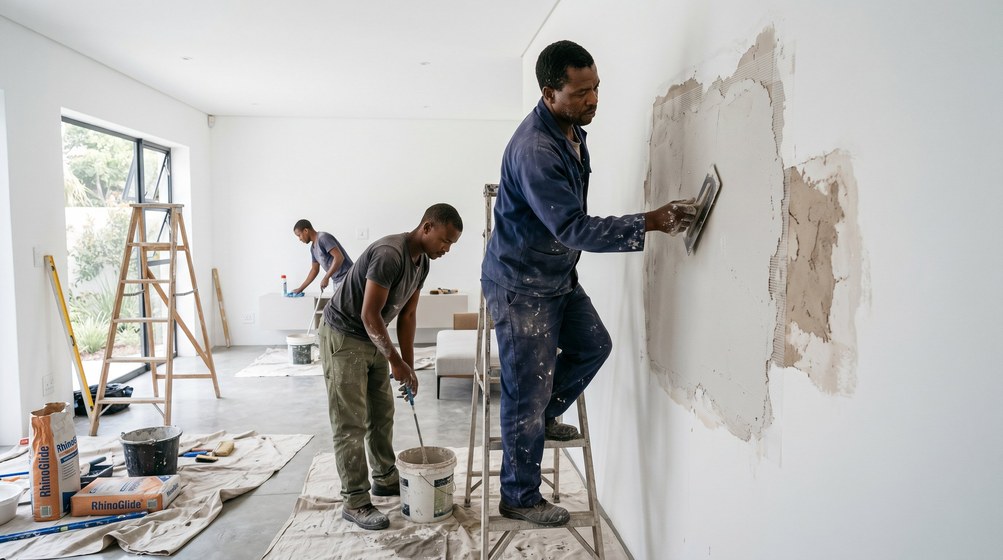 Plaster repair and preparation on an older Diep River cottage